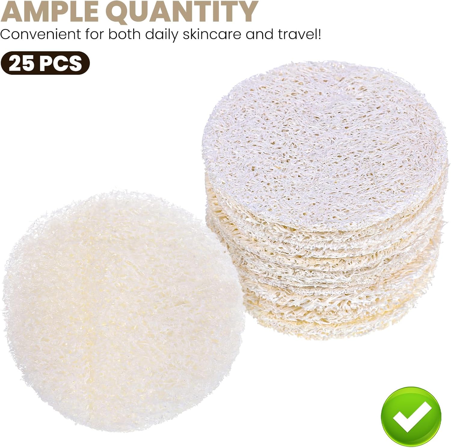 25 PCS Natural Loofah Exfoliating Face Scrub Pads, 2.36in Face Body Scrub Pads, Loofa Sponges Facial Exfoliating Pads for Makeup & Dead Skin Removal, Cleansing Skin for Women and Men - Image 3