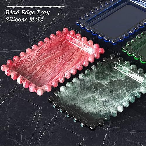 Miniatura 3 de Molde de bandeja de resina con bordes de cuentas, molde rectangular para placa de joyería para resina epoxi, soporte para velas, jabonera,