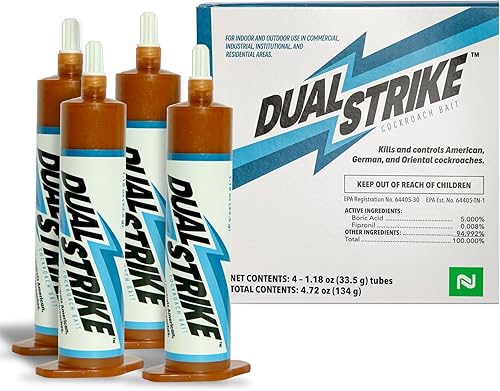 Nisus Gel de cebo para cucarachas Dual Strike, mata las cucarachas rápidamente con ácido bórico y fipronil, uso de control de plagas en interiores y