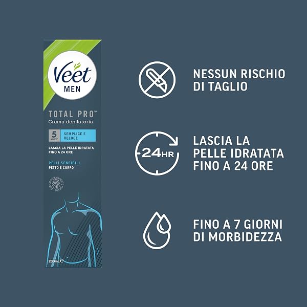 Veet Men Crema Depilatoria Uomo Petto e Corpo Pelli Sensibili, Dermatologicamente Testata, Formato Convenienza 400 ml (2 Confezioni x 200 ml) - 2
