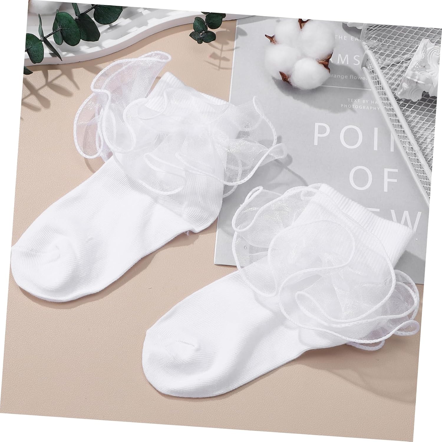 Toddler Girls Lace Ruffle Socks 6-8 Years Cute Frilly Cotton Socks Lace Trim for Everyday Wear and Special Occasions