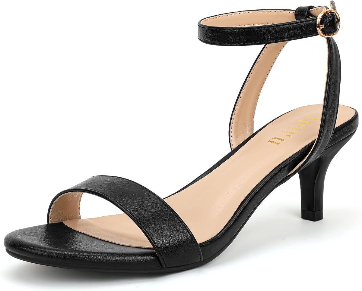 IDIFU IN2 Women's Kitten Heels Low Open Toe Short Ankle Strap Heel Sandals