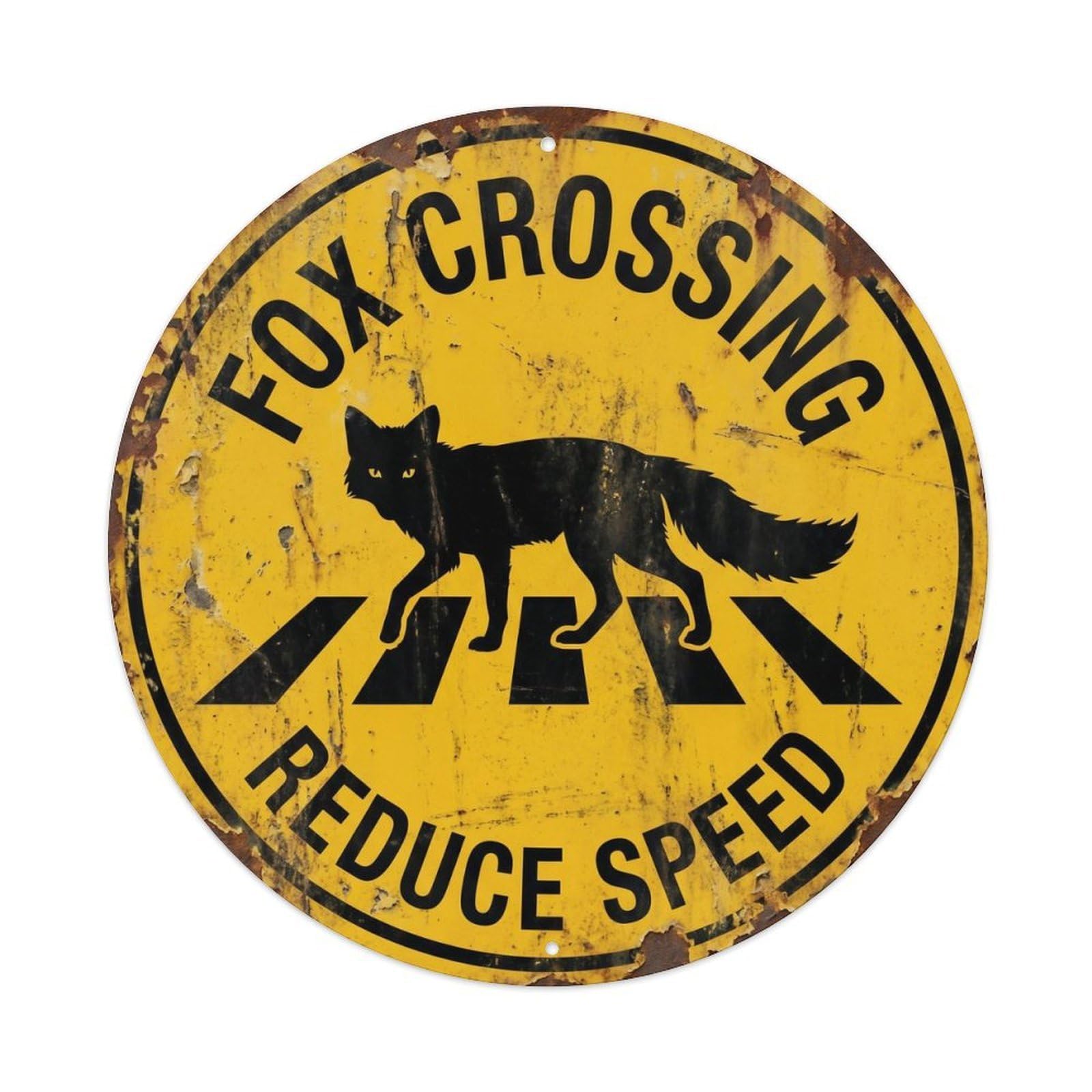 Olyhtr 8X8inch Classic Style Fox Wildlife Crossing Road Safety Whimsical Weathered Metal Tin Sign