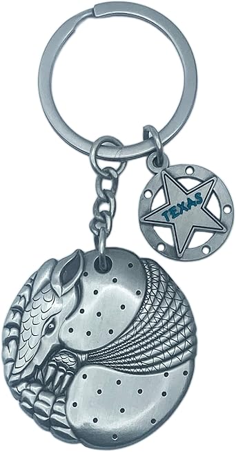 Sonoran Souvenirs Armadillo Pewter Keychain - Aardvark Charm Decorative Texas Souvenir Gift Texas Namedrop