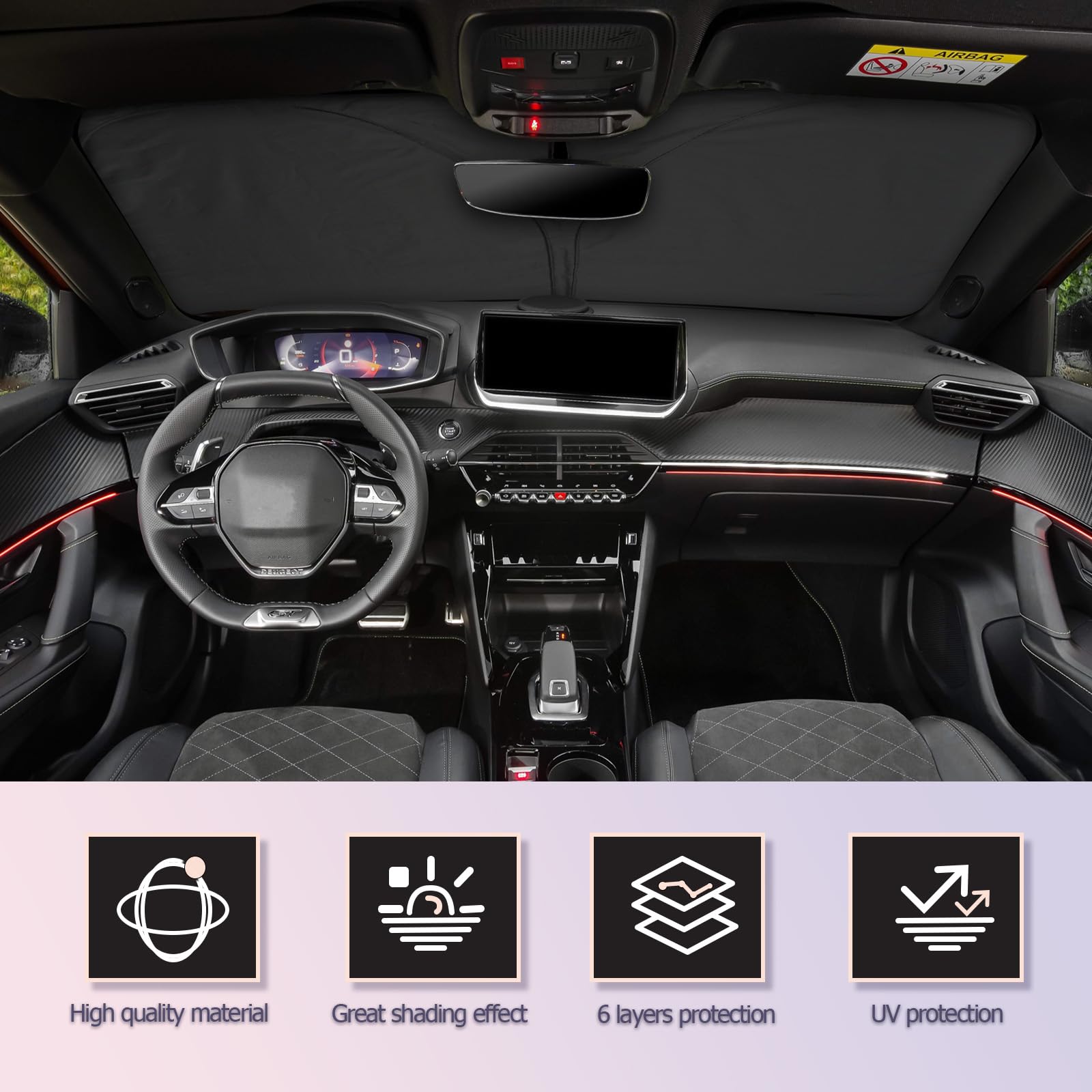 LUWU Pare-soleil de voiture compatible avec Peugeot 2008 e-2008 2019-2023 2024 Pare-soleil pour pare-brise intérieur Pare-soleil Pare-soleil Refroidissement Protection UV 2008 Accessoires
