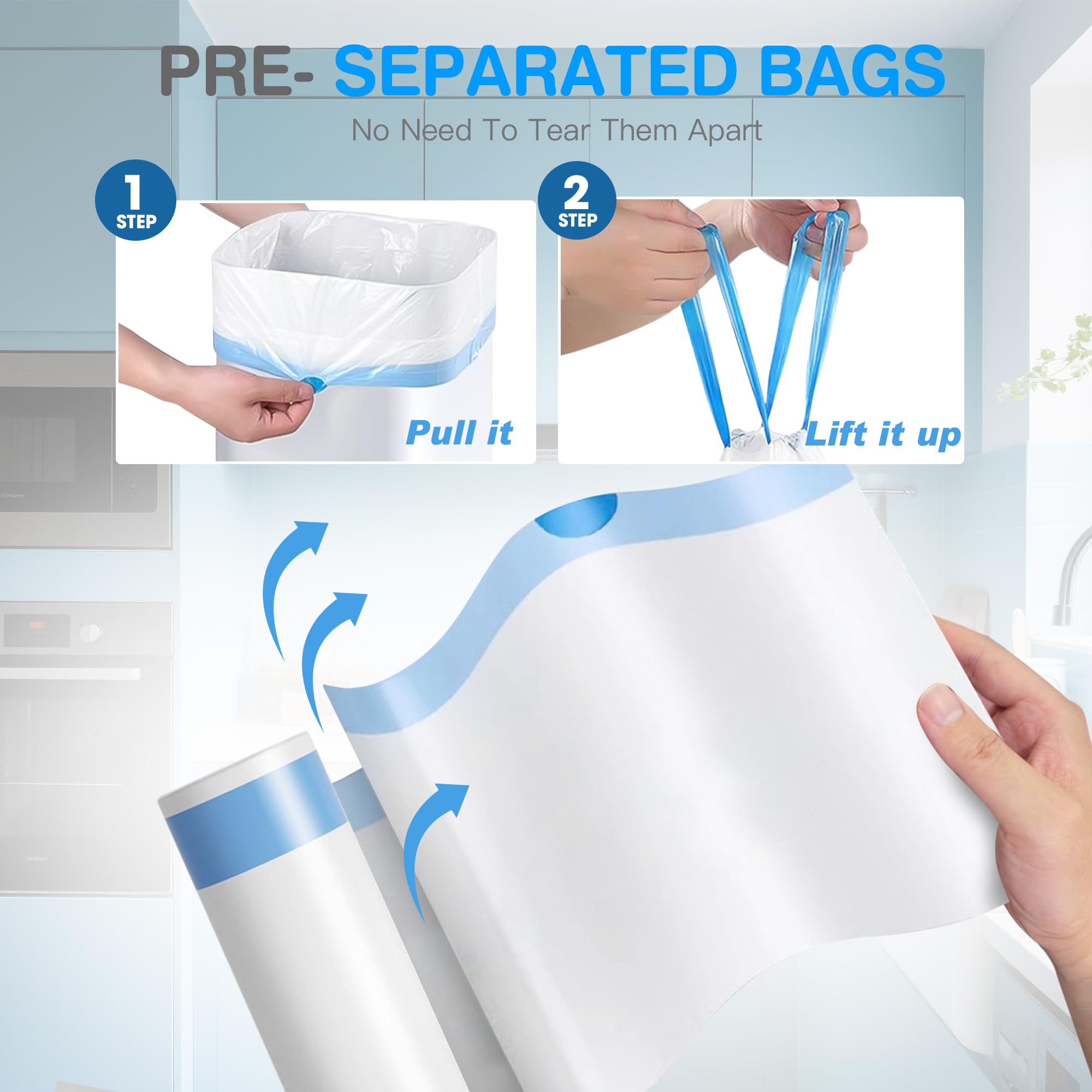 Charmount Małe worki na śmieci 10 l, 200 sztuk mini worki na śmieci ze sznurkiem, plastikowe wkładki do kosza na śmieci do akcesoriów łazienkowych, sypialni, pokoju w akademiku, niezbędników, biura