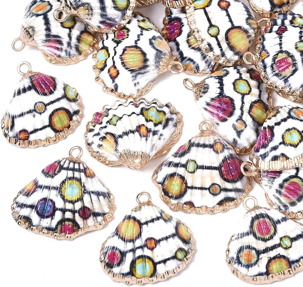 Cheriswelry 50pcs Cowrie Shell Electroplate Pendants Cowrie Seashell Beach Dangle Charms Smooth Gold Hanging Pendants with Loop 22~29mm for DIY Earring Bracelet Necklace Jewelry Making