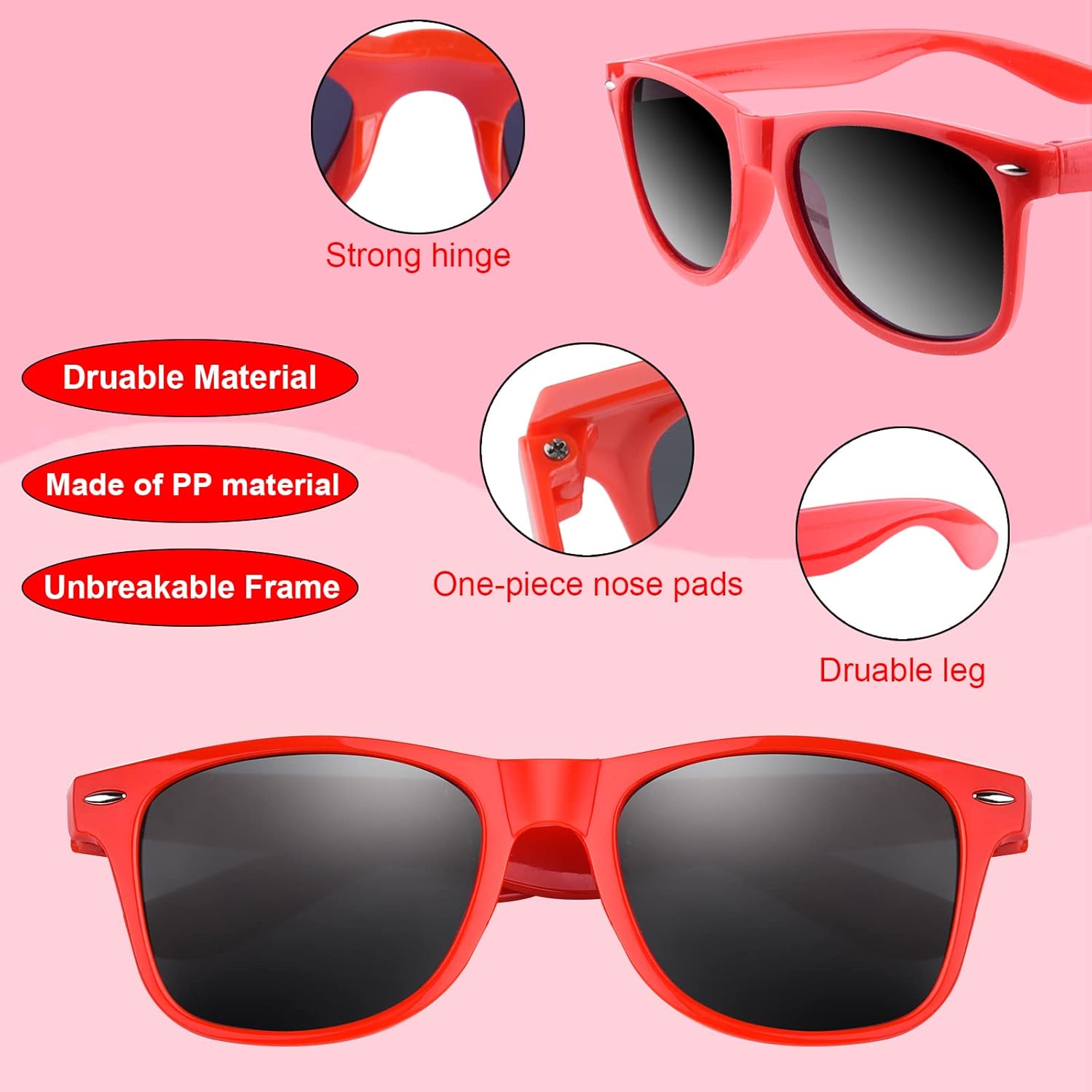 FEPITO 24 Pack Party Sunglasses Bulk for Birthday Party Favors Goody Bag Fillers for Beach Pool Party Toys for Adults, Red - Image 5