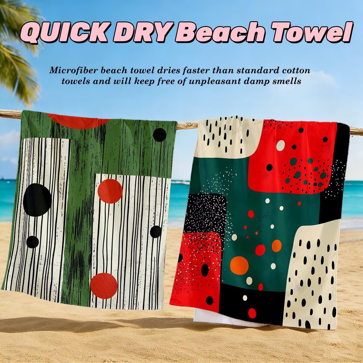 Toalla Playa 90x180 cm, Toalla Gimnasio Microfibra Secado Rapido, Juego de 2 Antiarena Toallas de Playa, Ligera Compacta Toallas Microfibra Grande para Viaje, Regalo Hombre Mujer (Abstracto) -4547