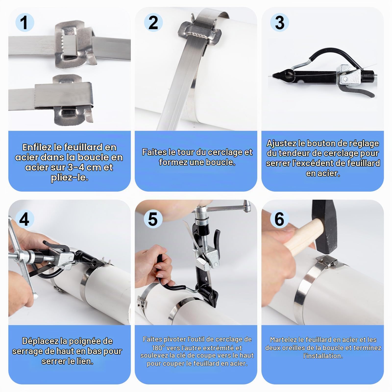 Feuillard en Acier Inoxydable 10 × 0,25 mm × 100 m Feuillard de Cerclage Robuste pour l’Installation de Panneaux de Signalisation et d’Équipements Extérieurs Bande Strapping