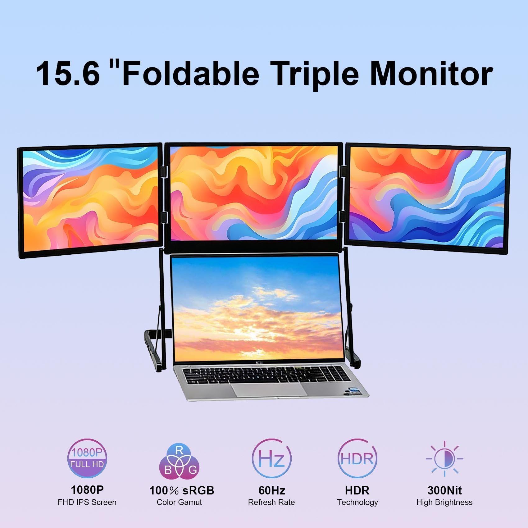 VSDISPLAY 15,6" 1080P Extension d'écran Triple pour Ordinateur Portable | FHD IPS Quad Monitor pour Windows/Mac de 13,6 à 17 Pouces,Support stable , alliage d'aluminium, interface USB-C et H/D