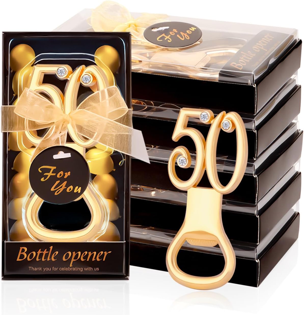 TEADZ 24PCS Gold Zinc Alloy Bottle Opener for 50th Birthday Party Favors & Decorations