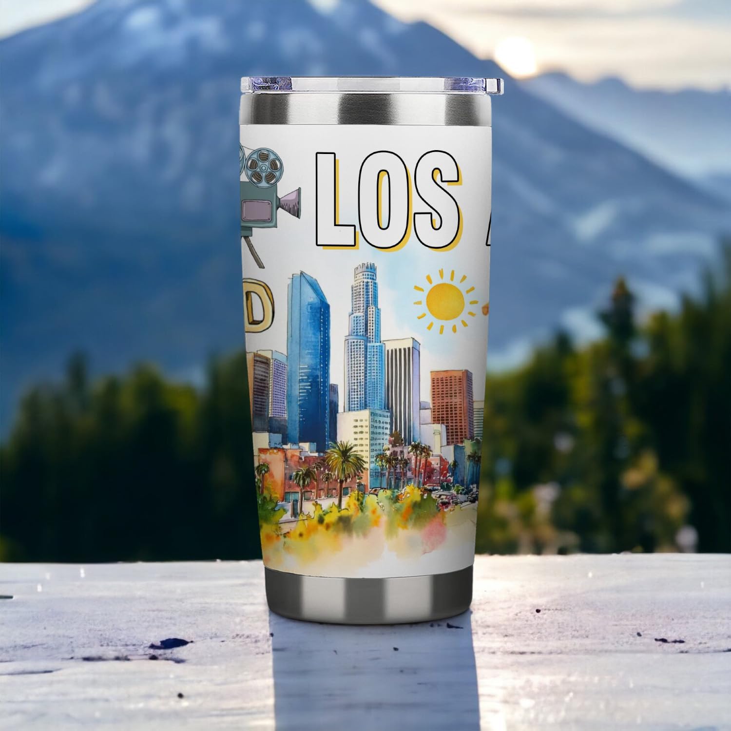 City Travel Mug for City Lover,20oz Double Wall Tumbler Vacuum Insulated Stainless Steel Coffee Cups (Los Angeles) - Image 2