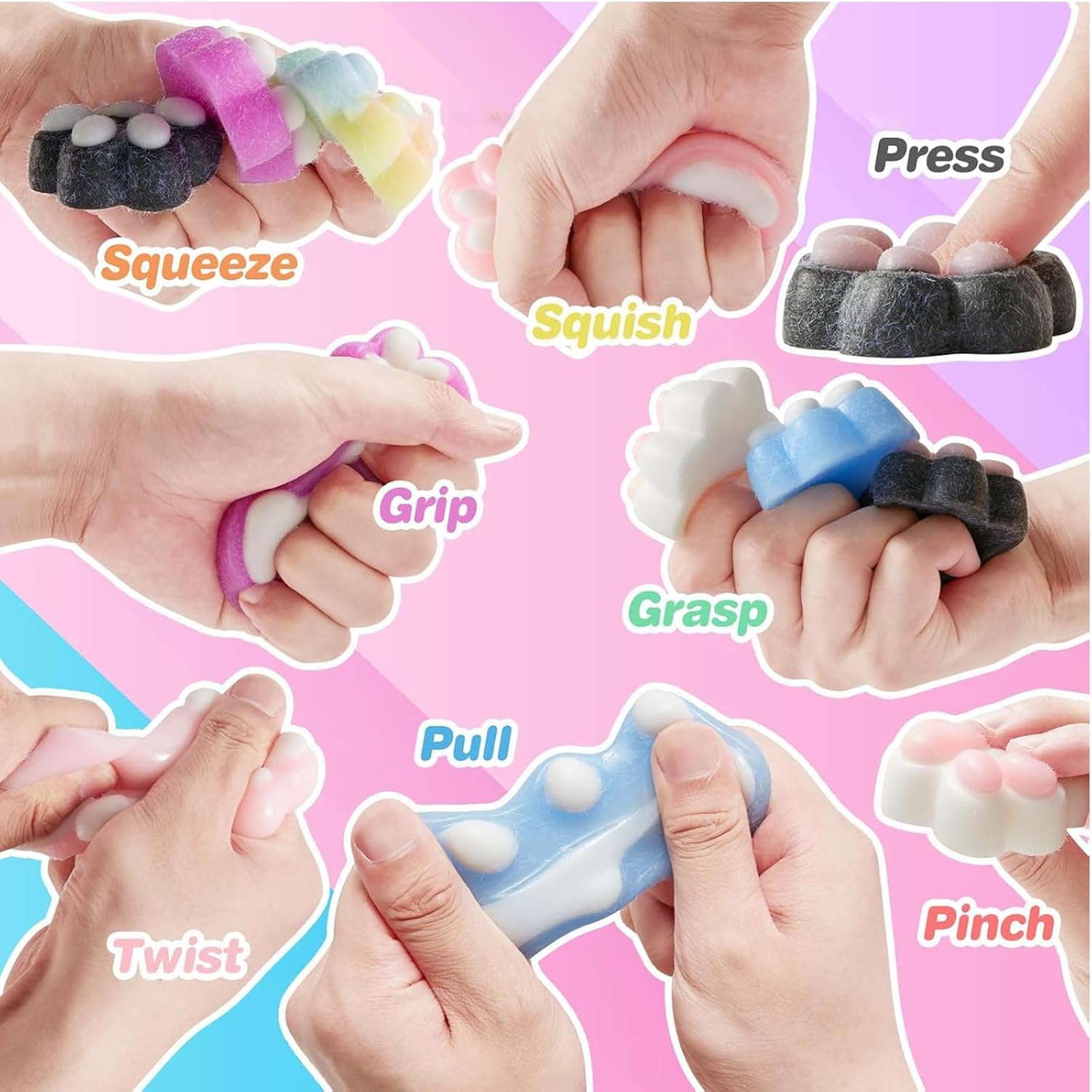 2 Pcs Cat Paw Squishy, Squishy with Pearl Butterfly Accessories, Animals Stress Relief Taba Squishy Paw, Cute Animals Stress Relieving Fidget Toy for Boys Girls Birthday Party Gifts 4