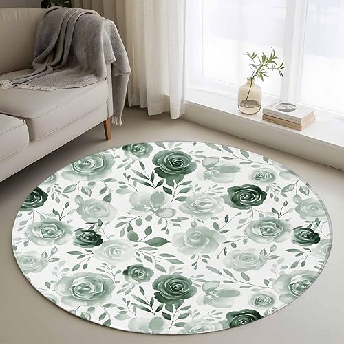 Miniatura 22 de Round Rugs 8ft, Colorful Flowers Non-Slip Area Rugs for Living Room Bedroom Entryway, Watercolor Retro Blue Pink Floral Washable Carpet Runner Rug