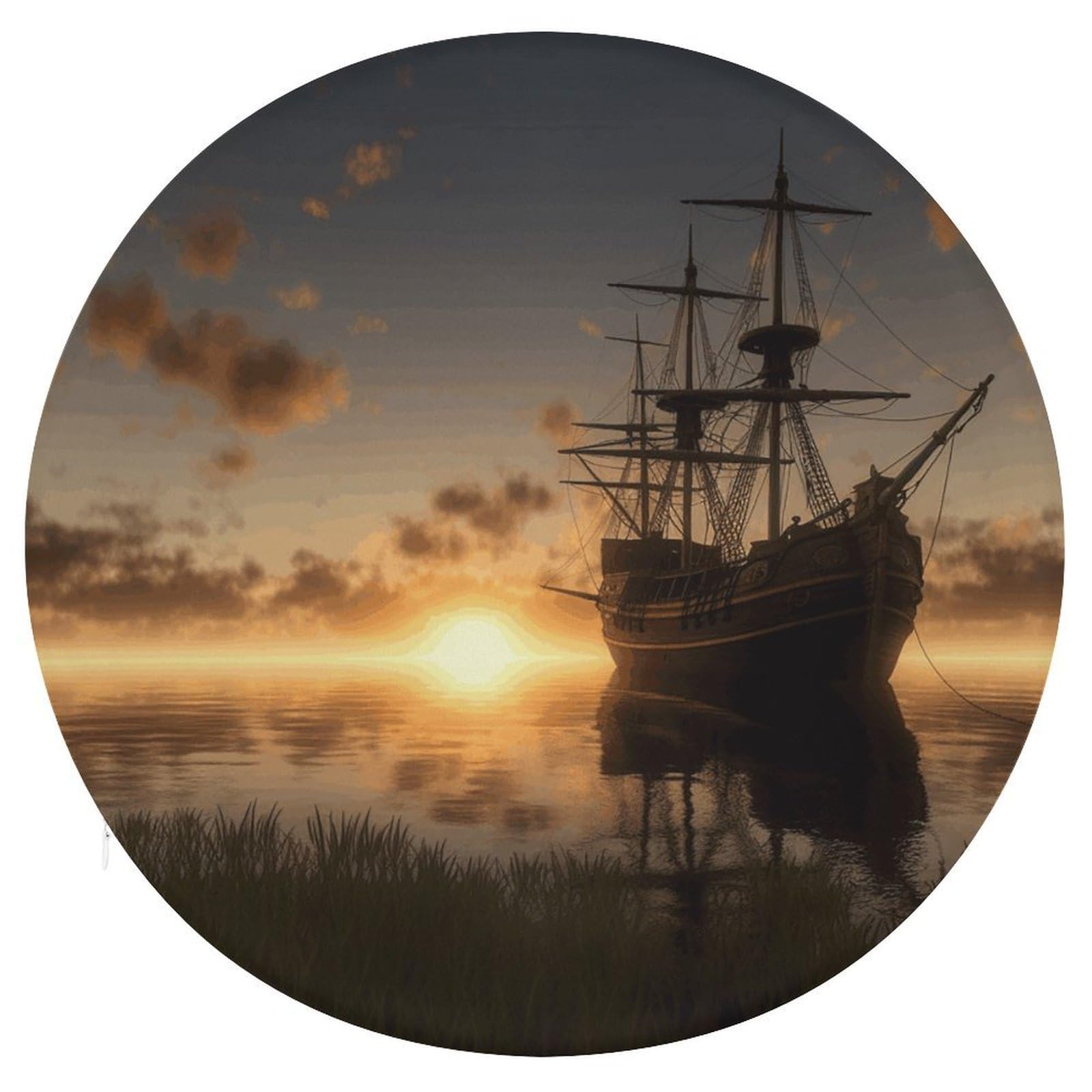 Adfgyerh Style Ship In The Lake Sunset Cushion Memory Foam Pillow Core，Seat Cushion Detachable Design，Chair Cushions Suitable For All Seasons, And Can Be Used In Offices, Dining Rooms, Homes, And Other Settings.