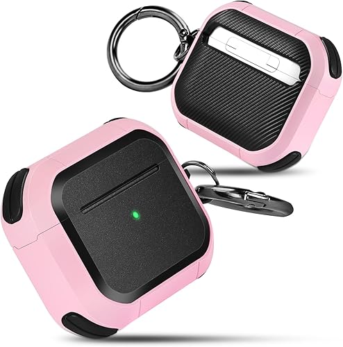 ORIbox Funda protectora que absorbe los golpes compatible con AirPods Pro carcasa resistente de cuerpo completo con llavero para AirPods Pro rosa