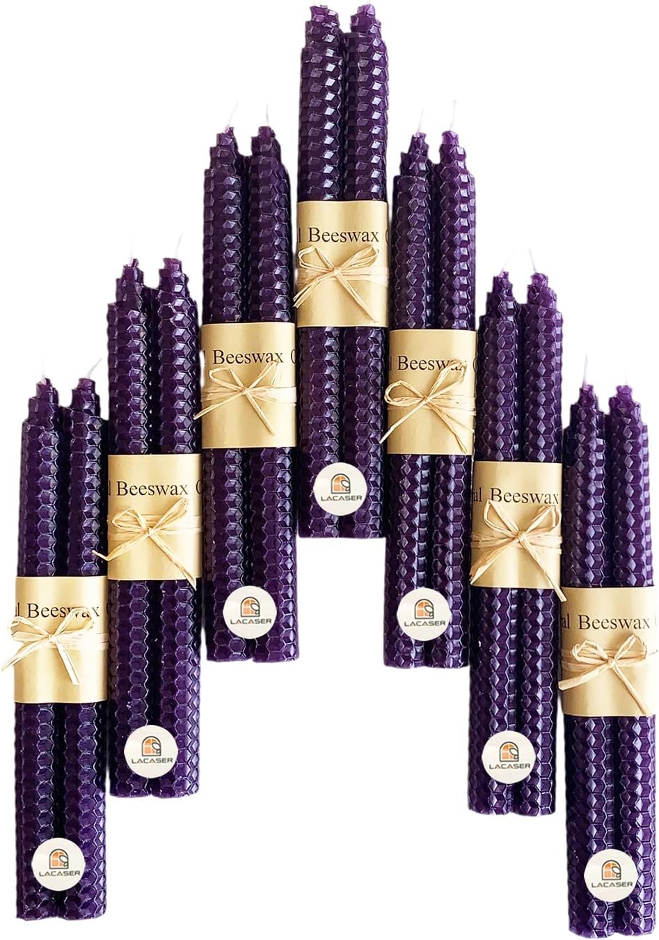 Lacaser Natural Beeswax Purple Taper Candles Bulk Set of 14