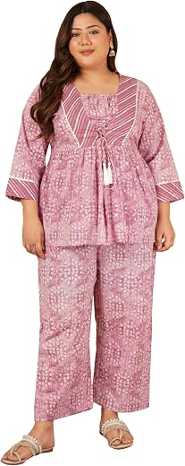 Indietoga Women’s Printed Pure Cotton Longline Tunic and Trouser Co Ord Set (Plus Sizes 2XL to 7XL)