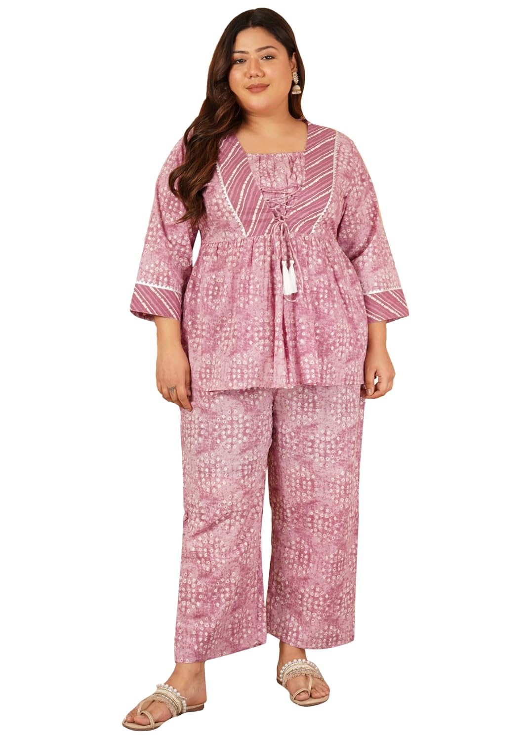 Indietoga Women’s Printed Pure Cotton Longline Tunic and Trouser Co Ord Set (Plus Sizes 2XL to 7XL)