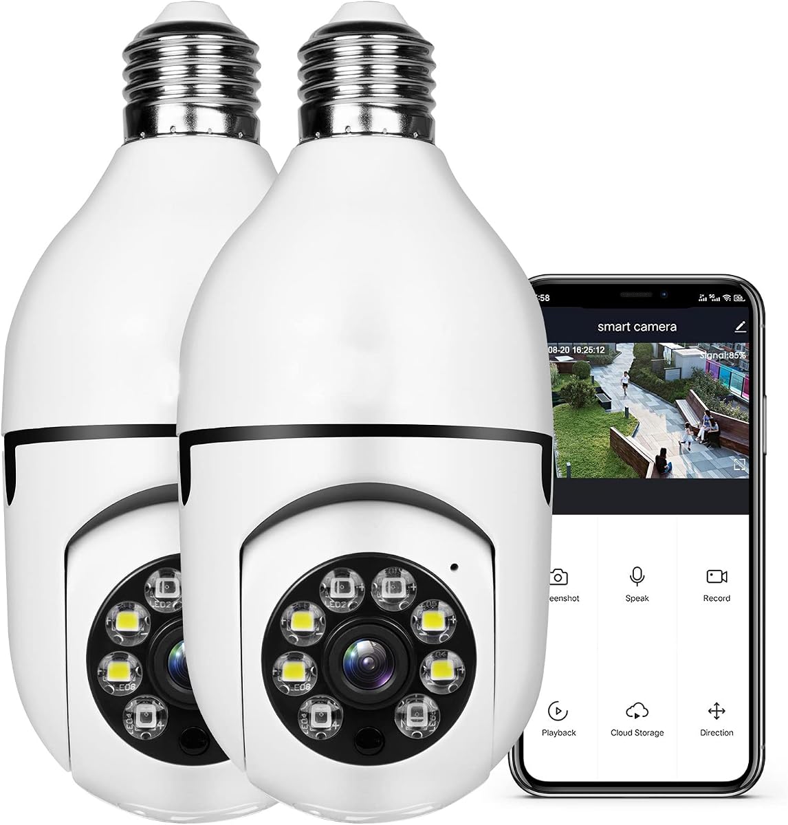 Light Bulb 1080P Security Wireless Camera Wifi Smart for home surveillance Screw into the E27 light bulb socket Spotlight Alarm Color night vision Two-way talk Motion Alarm PTZ 360 Degree(2packs）