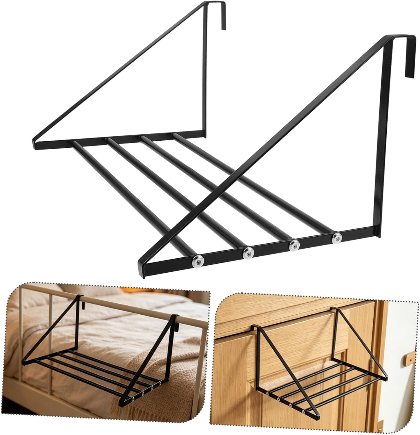 Door Clothes Drying Rack with Iron Construction and No-Drill Installation, Versatile Use for Hanging Shirts and Pants in Laundry Room or Washroom, Black Medium Size