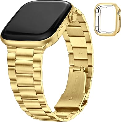 Thin Metal Strap Compatible with Apple Watch Strap with Protective Case Classic Premium Watch Strap Dressy Stainless Steel Replacement Strap for Apple Watch 11 SE 10 9 8 7 6 5 4 3 2 1