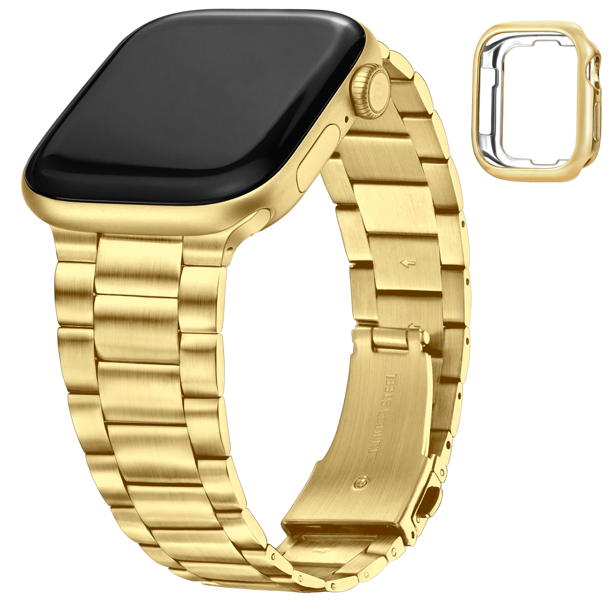Aniaboho Dünnes Metallarmband Kompatibel mit Apple Watch Armband mit Schutzhülle, Klassisches Prämie Uhrenarmband, Dressy Edelstahl Ersatzarmband für Apple Watch 11 SE 10 9 8 7 6 5 4 3 2 1