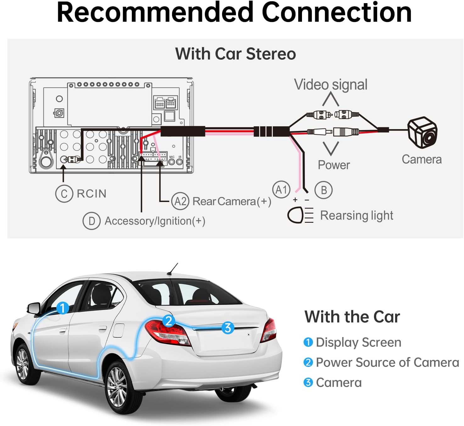 AC-HD03LR 720P Rearview Backup Camera with 180° Wide-Angle,VSV (Virtual Surround-View),Live Rear View,Clear Night Vision,IP67 Waterproof,Compatible with A6PF/A6PL/S8（Excluding S8 UN/MS/Gen4）