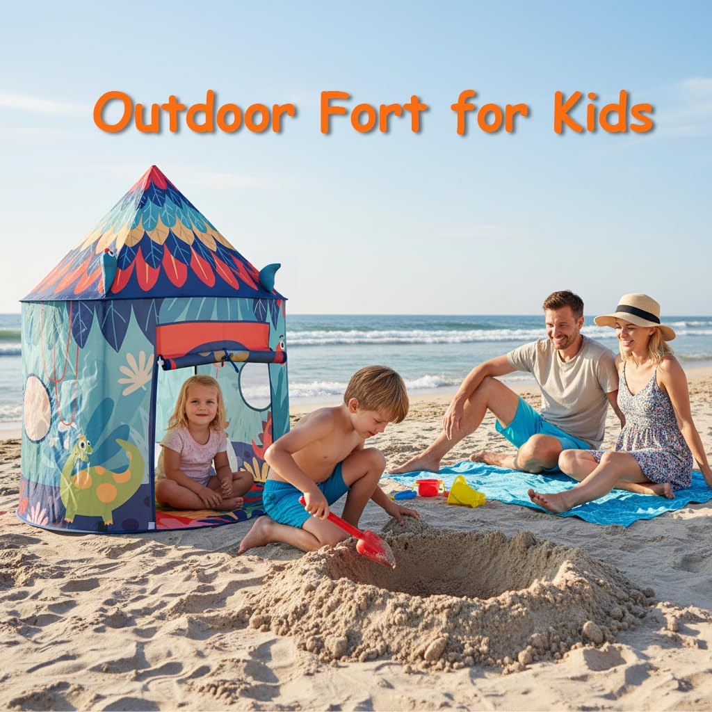 Dinosaur Pop Up Tent for Kids, Foldable Toddler Pop Up Indoor Tent for Boys Girls, Outdoor Dino Playhouse Fort Tent Ideal Birthday for Age 3 4 5 6 8