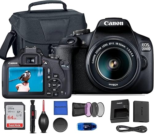 Miniatura 2 de Canon Cámara DSLR EOS 2000D (Rebel T7) con lente de zoom Canon EF-S 0.709-2.165 in F/3.5-5.6 + estuche + tarjeta de memoria Sandisk de 64 GB + kit