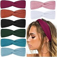 Vista 17 de Huachi Diademas para mujer con nudos torcidos, bandas elásticas bohemias para el cabello, antideslizantes, para niñas, turbante entrecruzado, liso