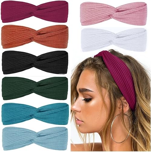 Huachi Diademas para Mujeres con Nudos Retorcidos Boho Elásticas Bandas para el Cabello para Niñas Cruzadas Turbante Liso Envoltorio para la Cabeza