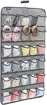 ANZORG Hanging Baby Shoes Organizer Baby Headband Holder Closet Organizer for Baby Bow Socks Underwear with 30 Clear Pockets