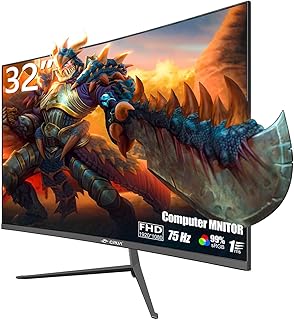 CRUA 32 Inch Curved Computer Monitor, Ultra-Thin Zero Frame, 75Hz FHD 1920x1080p Desktop Monitor, Business Computer Monitors HDMI/VGA, Home Office Business PC Monitor(VESA100*100)
