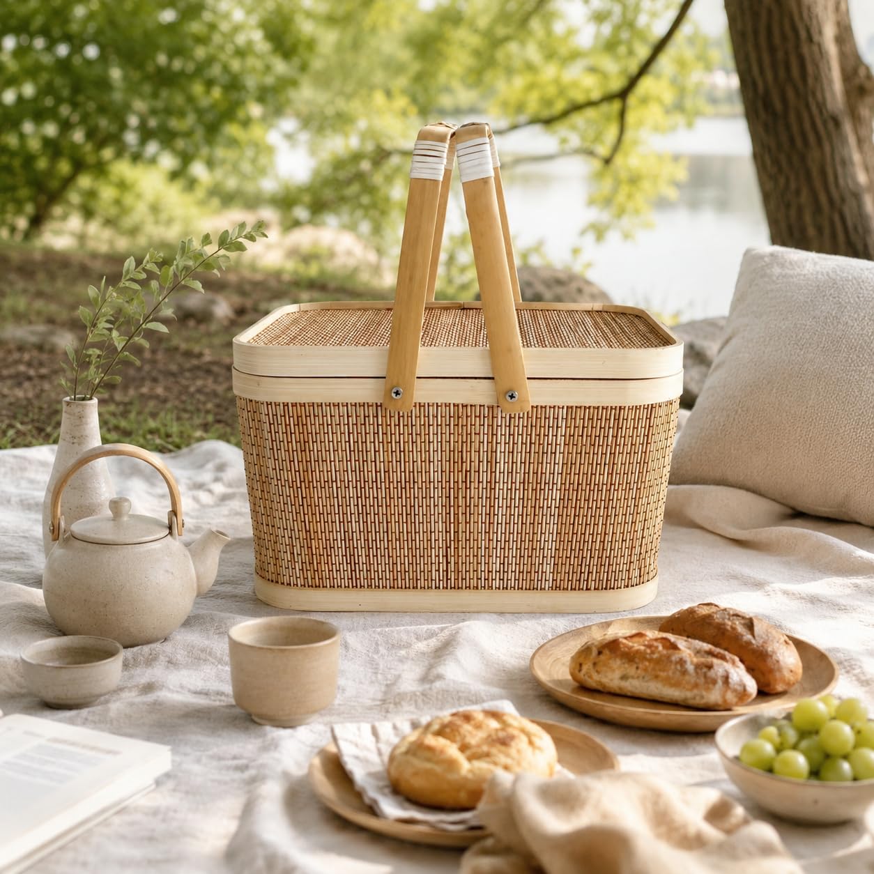 Amazon｜竹ピクニックバスケット picnic basket ナチュラル Mサイズ 竹