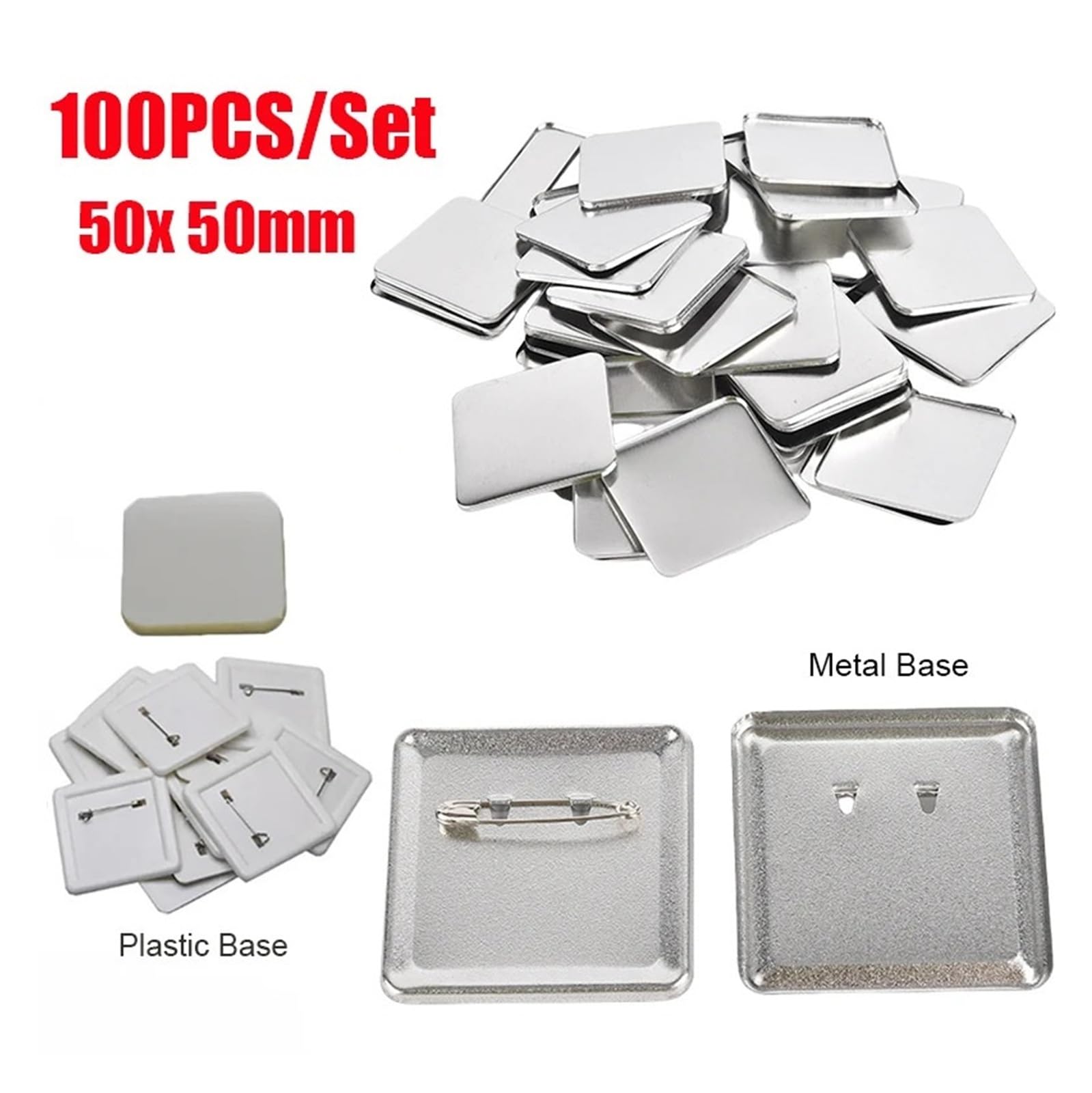 100 szt./zestaw 50 * 50 mm kwadratowych odznak z tyłu guzika części do maszyny produkcji guzików metalowe materiały ​​produkcji pin Wszechstronność dla rzemiosła