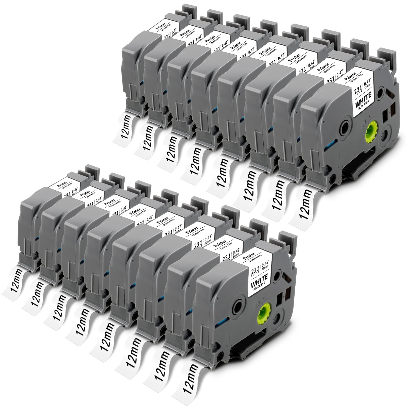 Pristar 16x Kompatibel für Brother TZ 12mm 0.47 TZe-231 Laminated White Bänder für Brother Beschriftungsgerät PT-H105 PT-D400 PT-H100R PT-E100 PT-1000 PT-1080 D600VP PT-H110 PT-H107B H101 D210