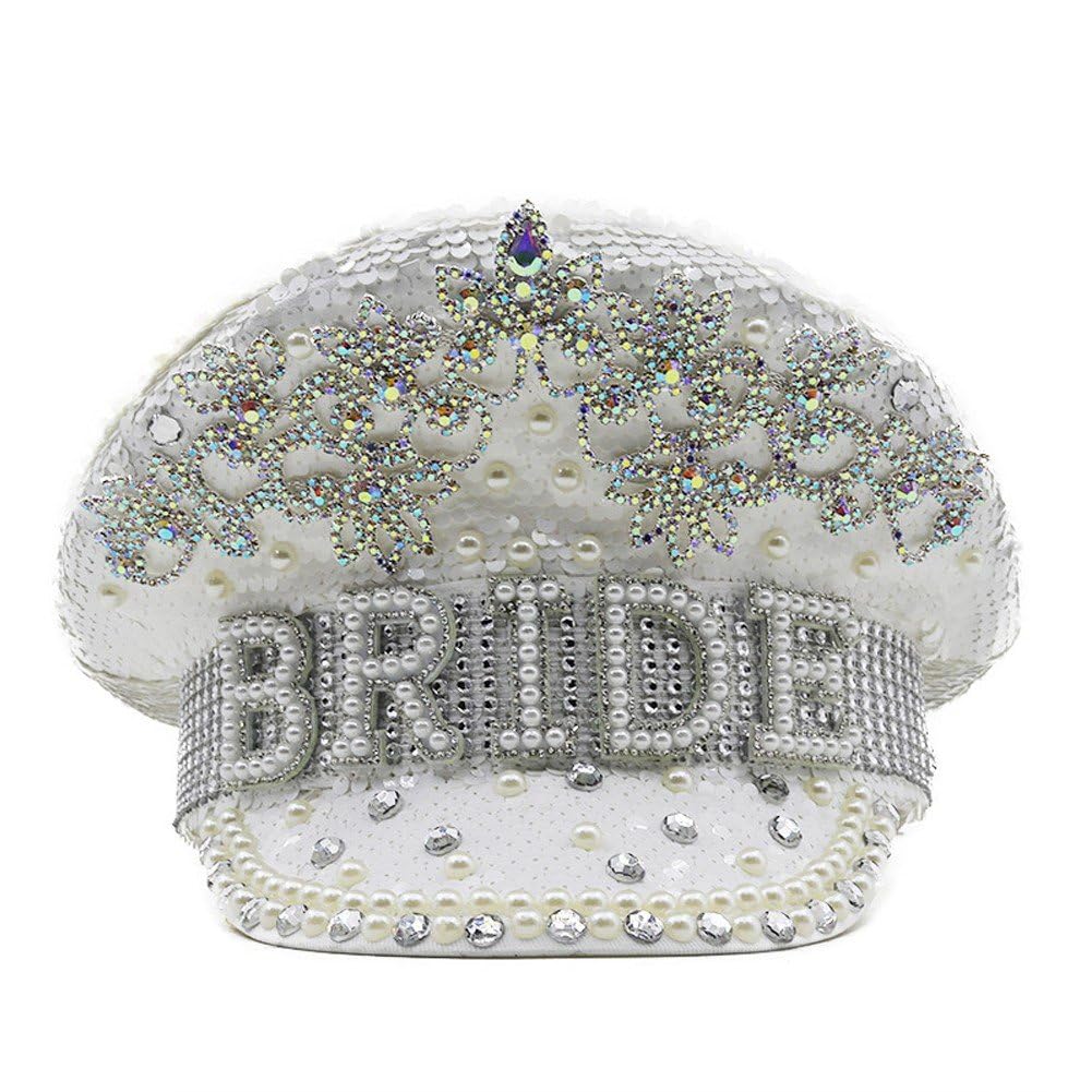 Cappello Sposa Cappello Capitano della Sposa Cappello Marinaio Sergente Cappello Militare con Paillettes Perla con Cappello Scuro Cappello Discoteca con Paillettes per Festa di