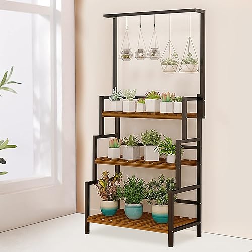 Miniatura 7 de yeshine Soporte colgante de 3 niveles para plantas interiores, estante de metal de 68 pulgadas de alto para múltiples plantas de interior, soporte