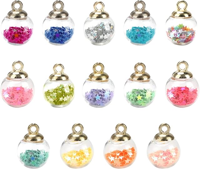 QOCO 50pcs Crystal Glass Ball Charms Pendant with Glitter Star Sequins, Wishing Handmade Pendant Decorations Jewellery Charms for DIY Necklace Bracelet Jewellery Xmas Party Home