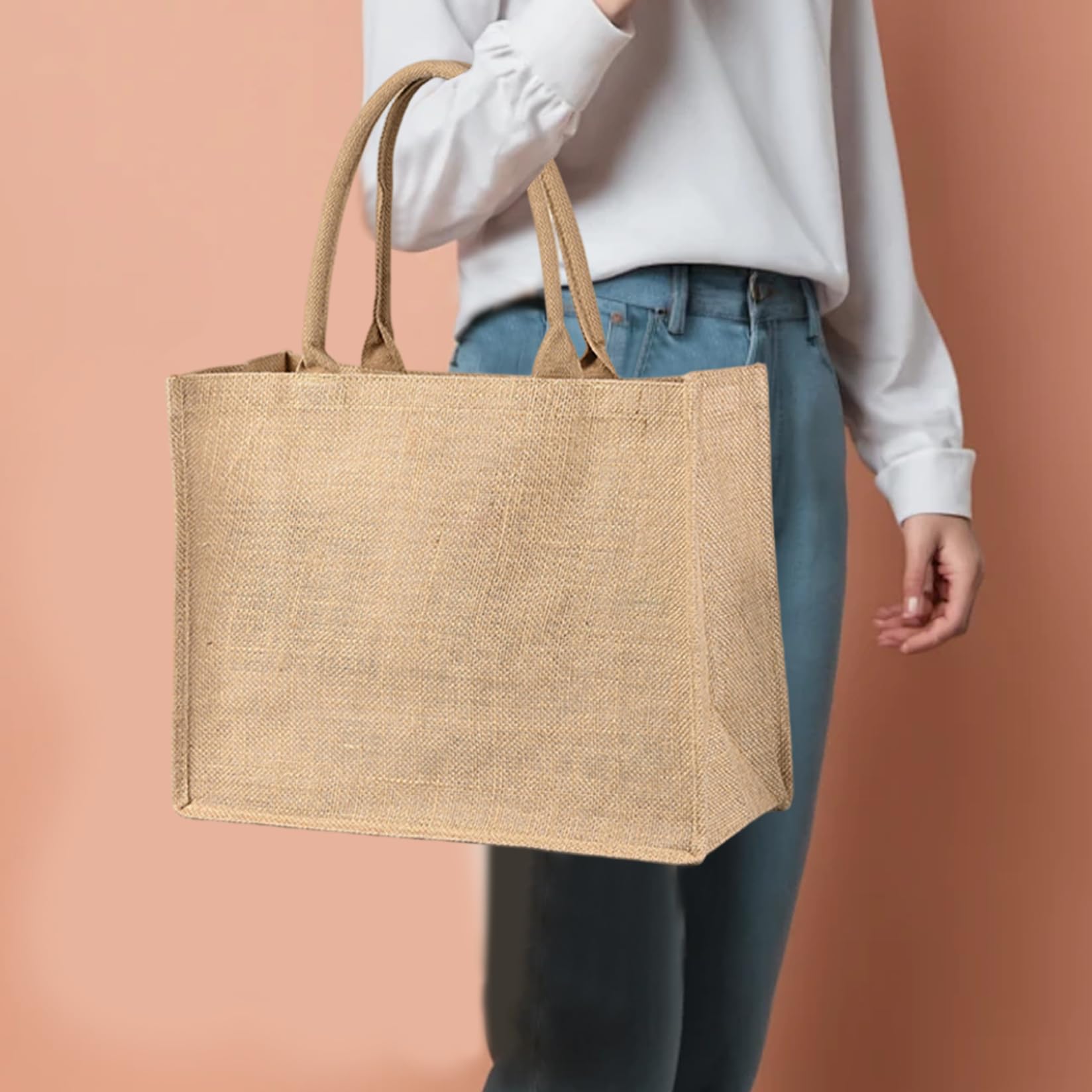 Borsa di tela, Borsa di iuta 6 pezzi 12x15x5, 5 pollici Tela resistente con manico per la spesa, la spesa, il matrimonio, gita