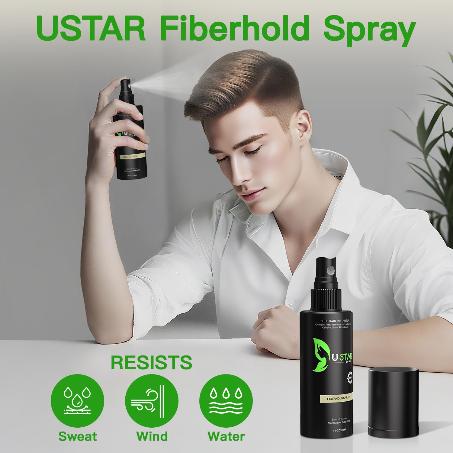 Hair Building Fibers 77.5g, USTAR 5 in 1 Hair Fibers for Thinning Hair with Sea Salt Spray for Instantly Thicker, Fuller Look, Styling Hair Powder for Men & Women (Medium Blonde)