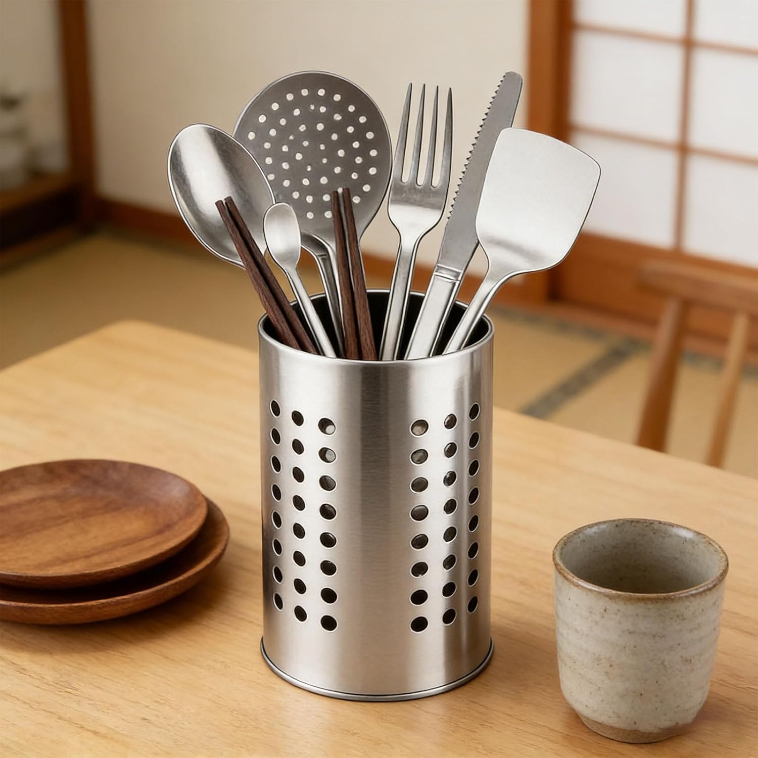 2Pcs Stainless Steel Chopstick Holder with Ventilation Perfect for Small Countertop Space Kitchen Utensil Drainer