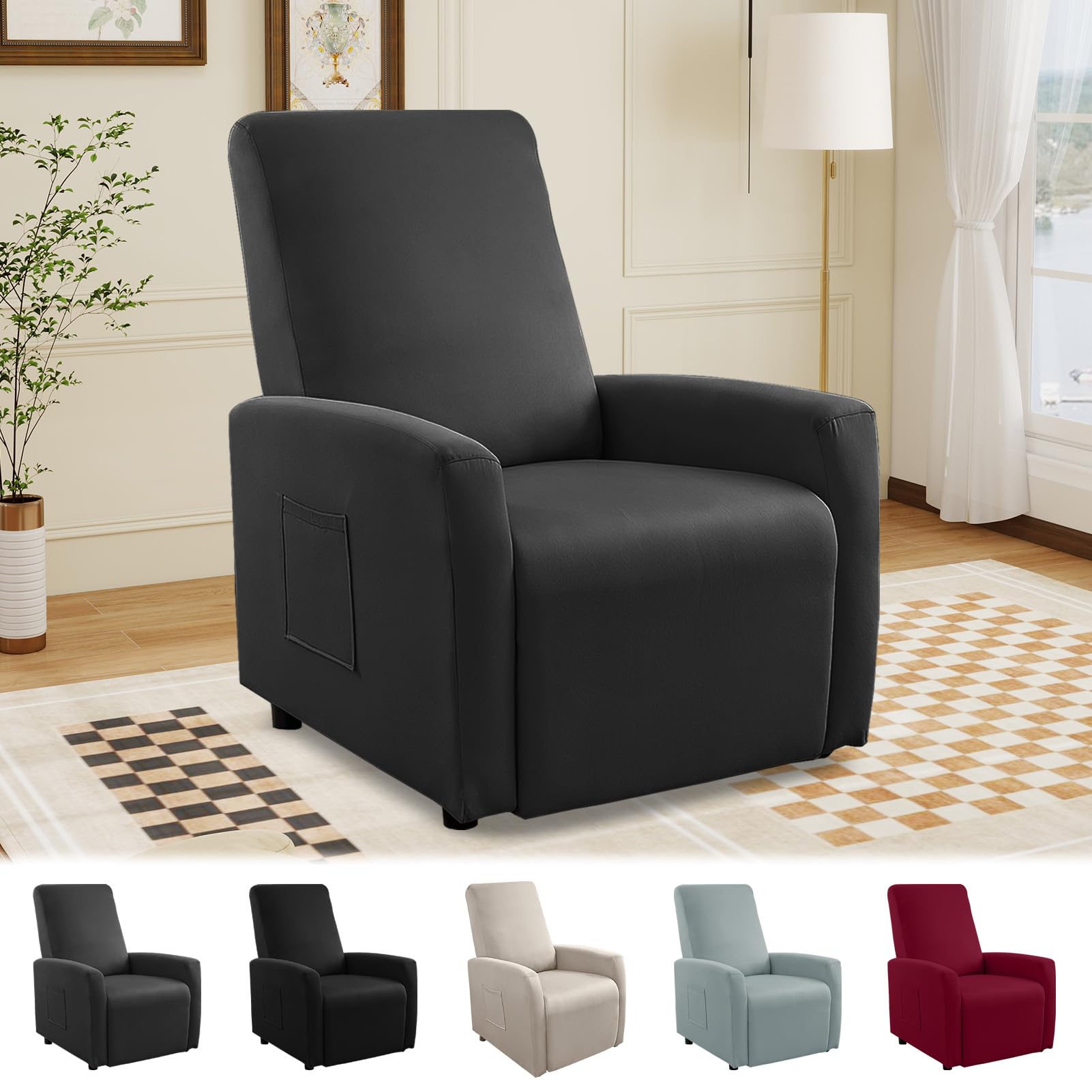 MeYuxg Funda Sillón Relax Reclinable, Fundas Sillon Relax de 1 Plaza con Bolsillos, Impermeable Elástica Funda Butaca Reclinable Protect, para Sillón de Relaxs e Televisión (4 Piezas, Gris Meteorito)