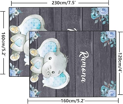 Miniatura 5 de Alfombra antideslizante personalizada con diseño floral de elefante de 4 x 5.2 pies con nombre y texto, tapete personalizado para dormitorio, sala