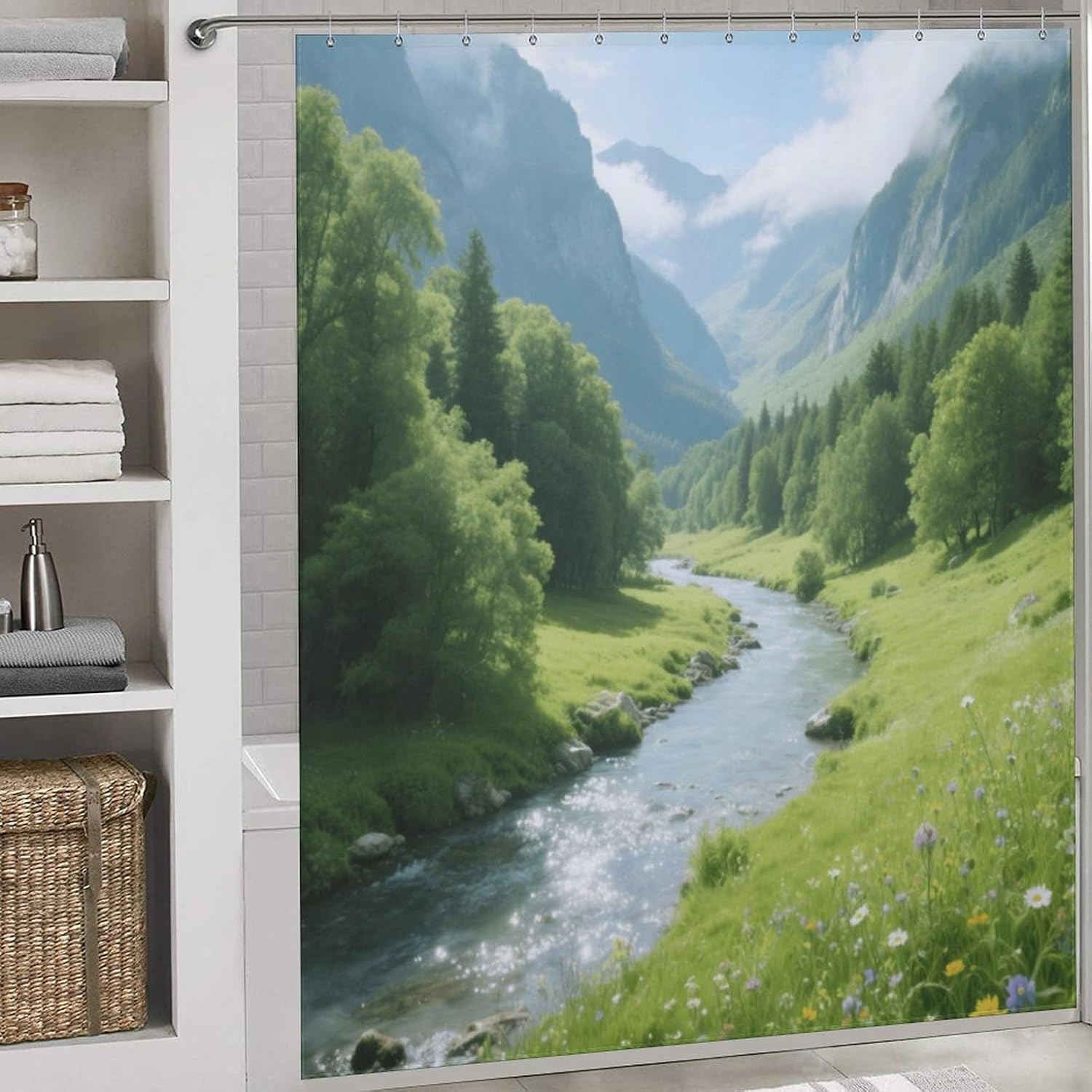 Shower Curtains Fabric Shower Curtain Liner Liner Showers Curtain Summer Valleys Showers Curtin Opaque for Privacy Protection Water Splash Protection High Aesthetics