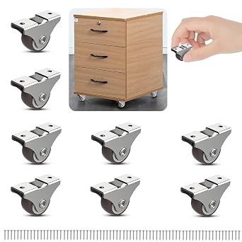 1 Inch Fixed Caster Wheels Low Profile for Furniture Drawers Storage Bins Brown 8PCS