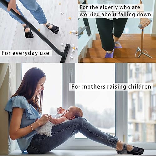 Miniatura 7 de QQOLi Calcetines de yoga antideslizantes Agarre fuerte y cinco dedos para mujeres, pilates, soporte deportivo antideslizante, cojín para mujer talla