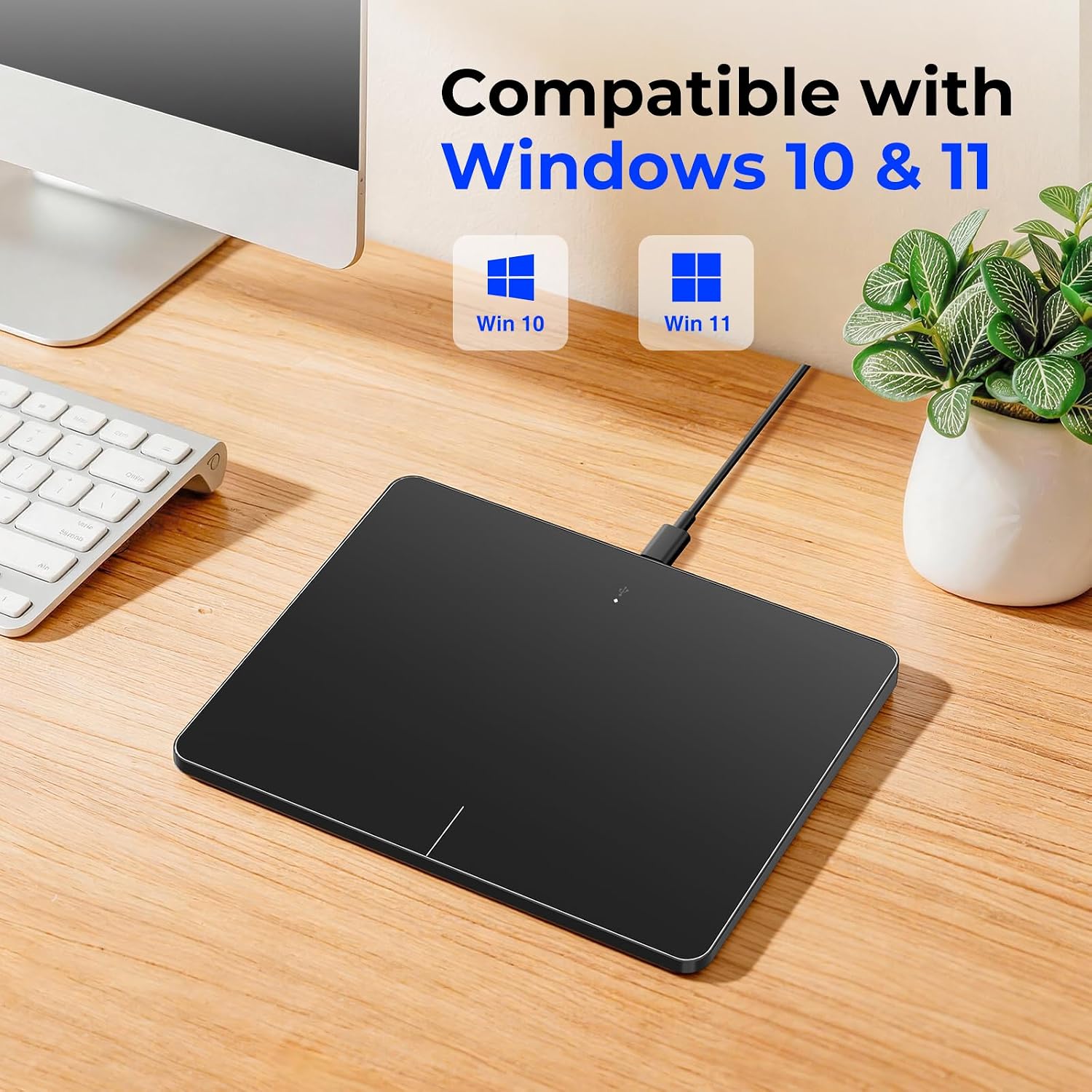Wired Trackpad for Windows 10/11 – High-Precision Multi-Touch Portable Touchpad Mouse with Multi-Gesture, Ultra-Slim Aluminum Design, Compatibility for PC, Laptop, and Desktop Computers (Black)